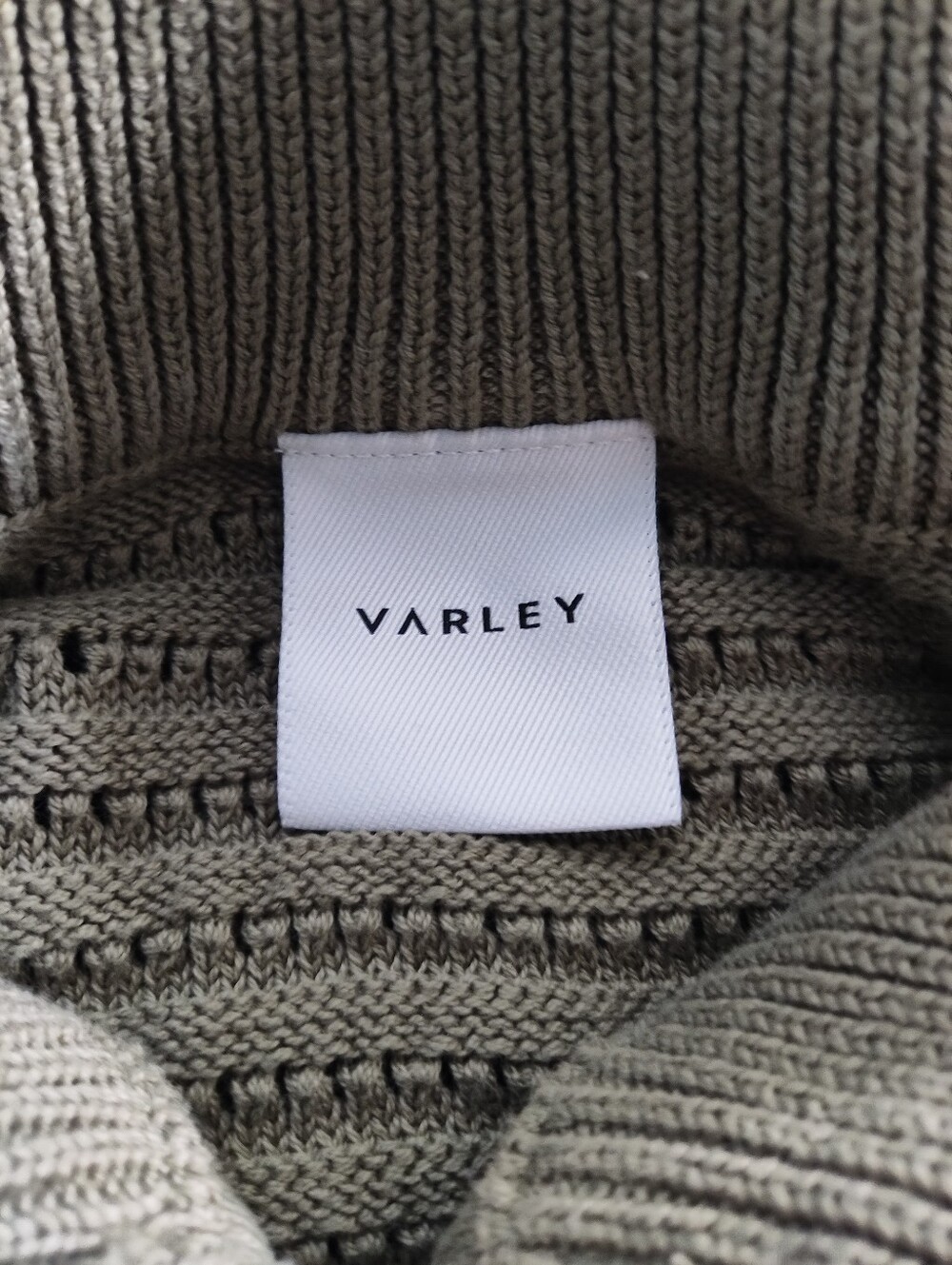 VARLEY Tara Pointelle Half-Zip Cotton Knit Sweater Sage Green XL - Picture 9 of 13